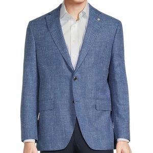 Loro Piana for Cremieux Men/Unisex Blazer 100% Wool Blue Gingham Oversized 50L